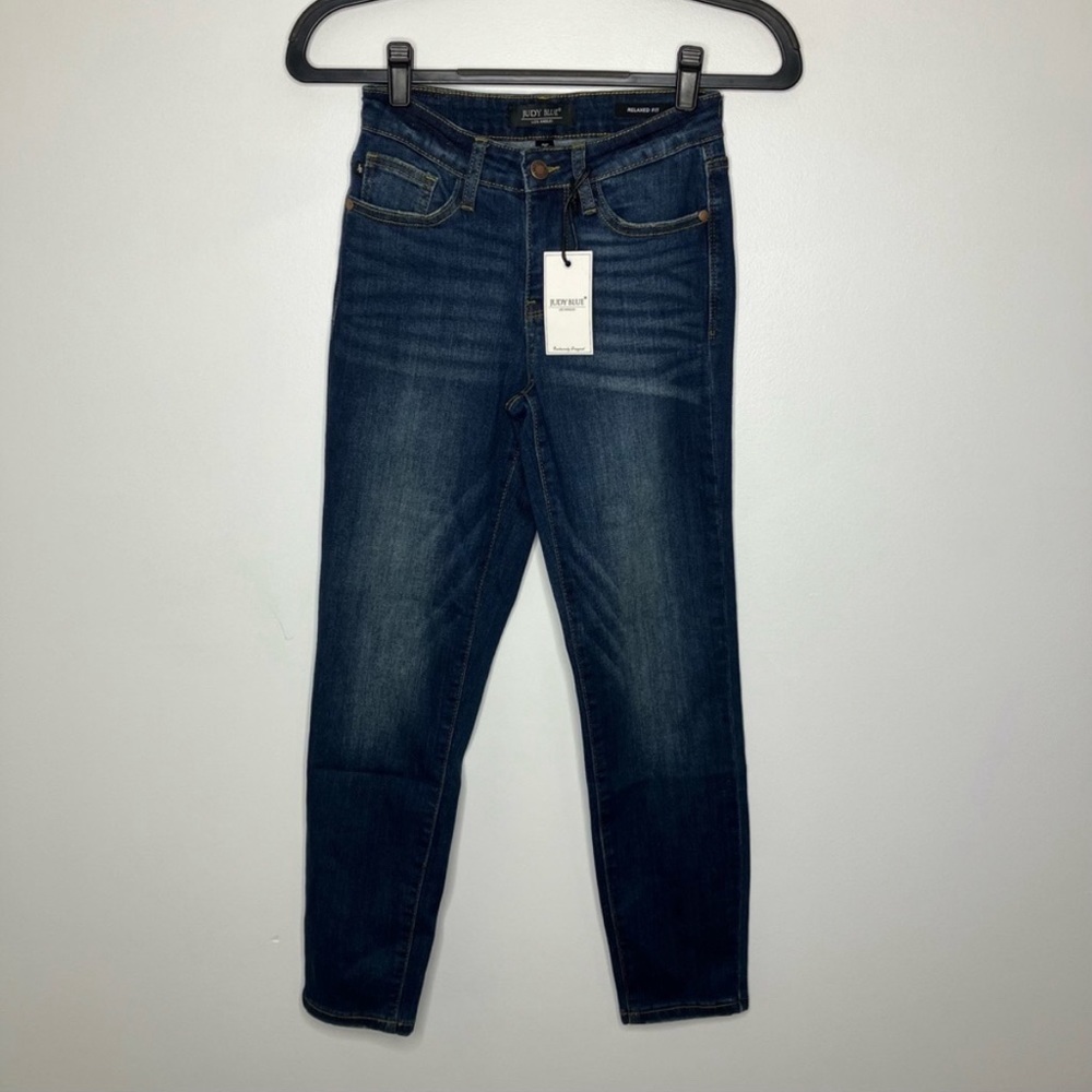 NWT JUDY BLUE Adelene Mid Rise Girlfriend Jean Indigo 25